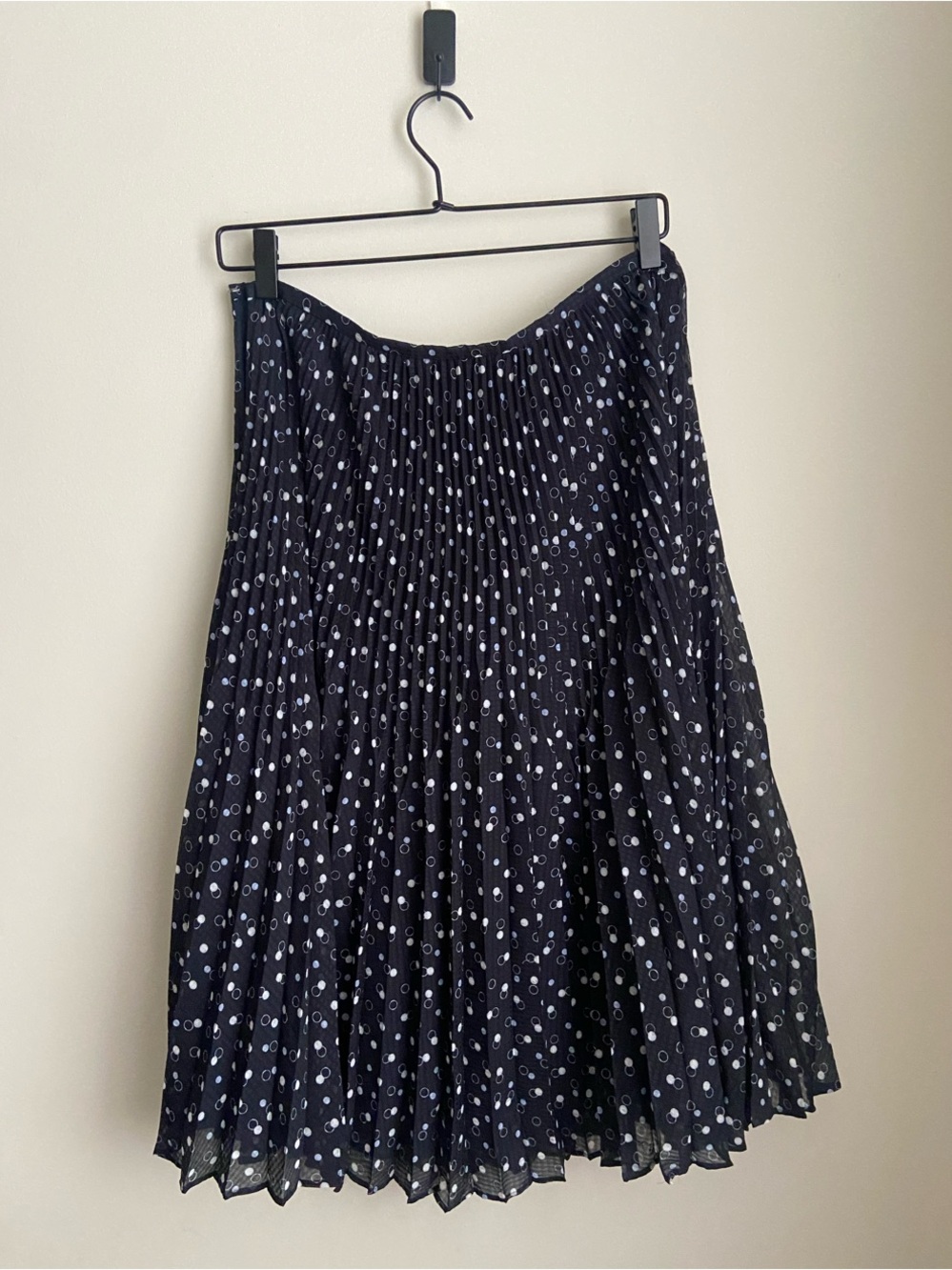 Talbots Navy Pleated Midi Skirt with White Dot Print